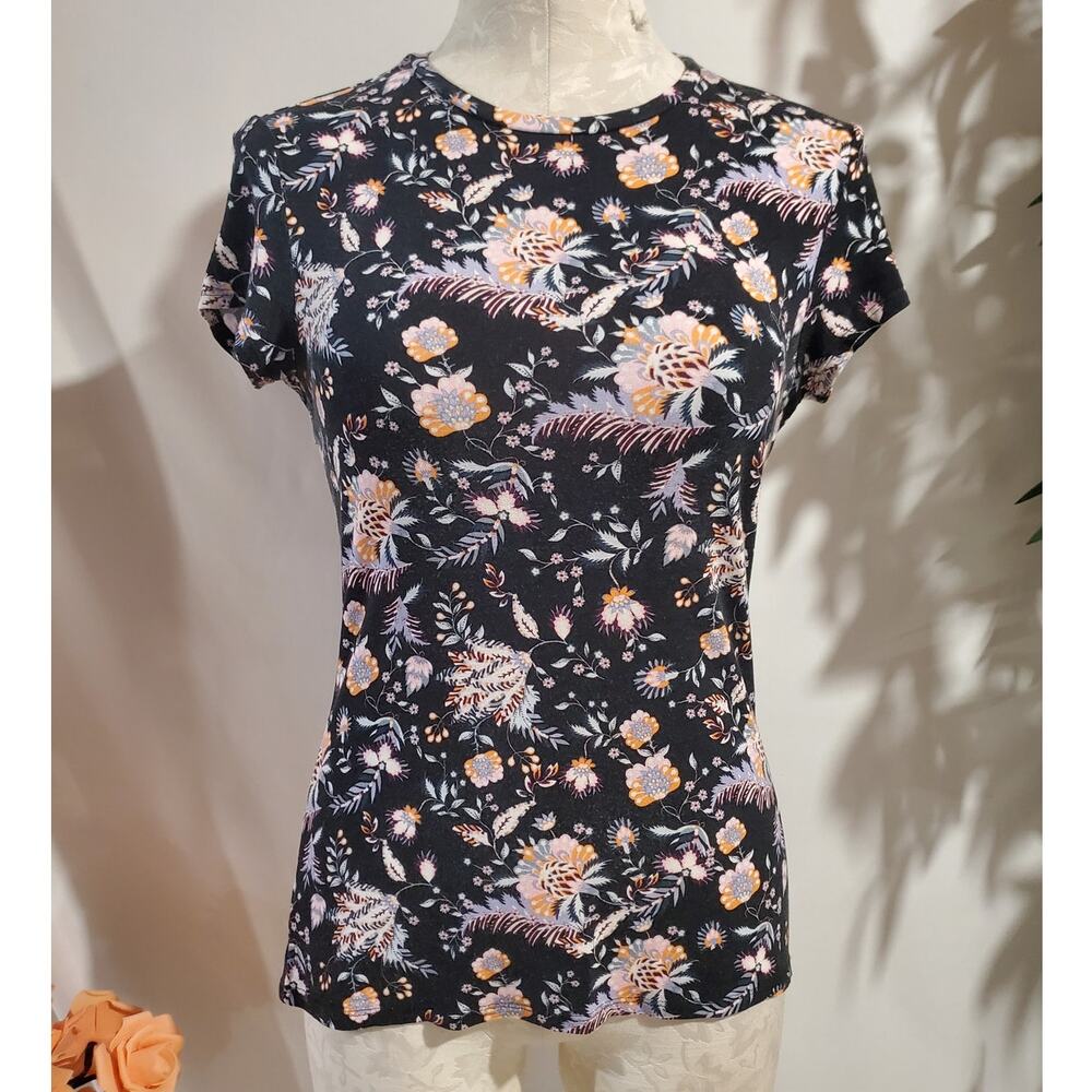 Ted Baker London Floral Short Sleeve Soft Stretch T-Shirt Size 1 US 4 Fitted